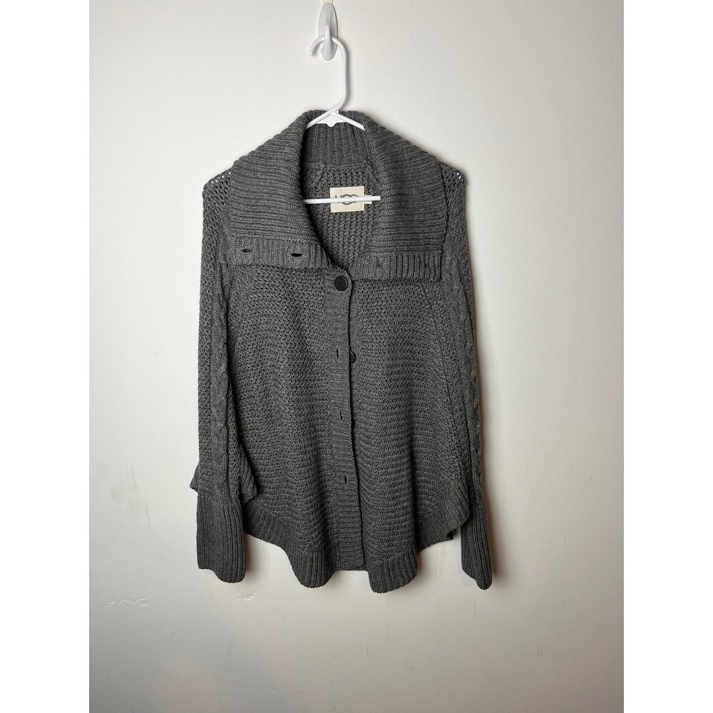 UGG Sweater Cardigan Womens XS/S Gray Shawl Collar Cable Button Front Wool Blend